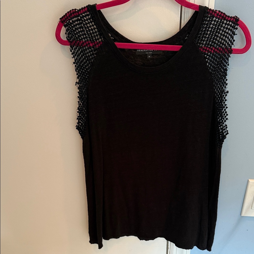 Generation Love Black Tank Top with Mesh Sleeves